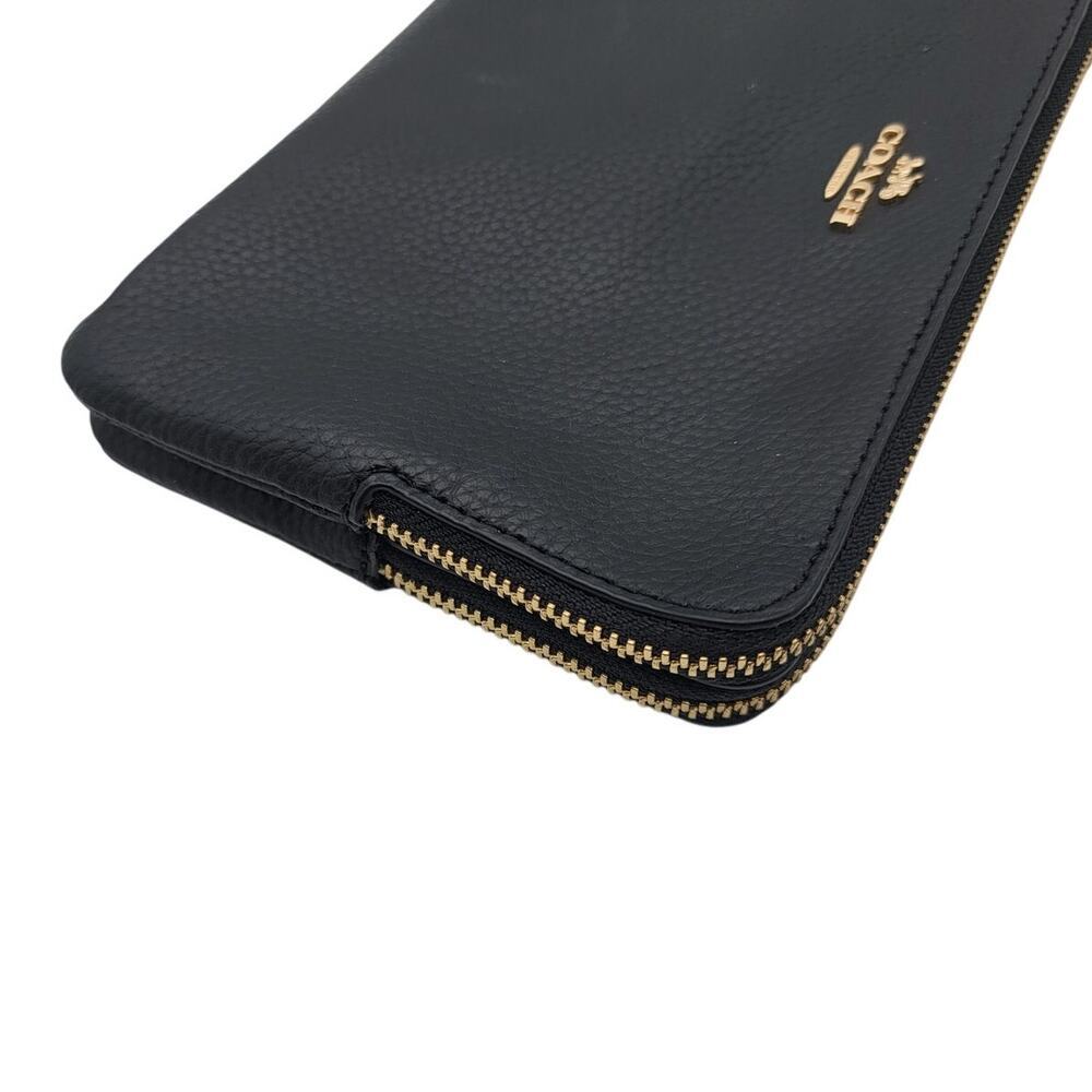 Coach Black Pebbled Leather Double Corn Zip Card Case Clutch Wristlet - Picture 4 of 10